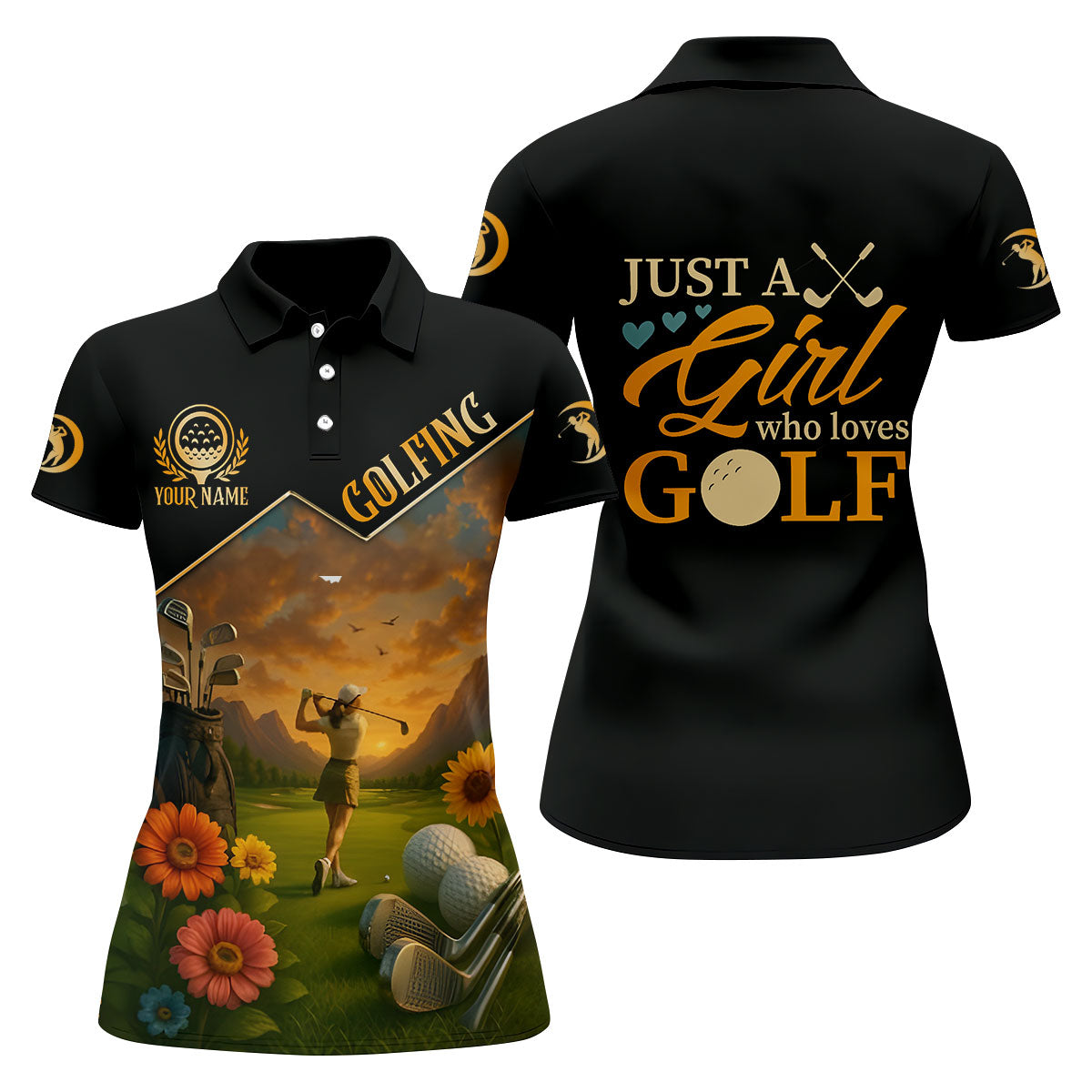 Just A Girl Who Loves Goft Custom Womens Golf Polo ShirtLadies Golf Shirts, Womens Golf Clothes