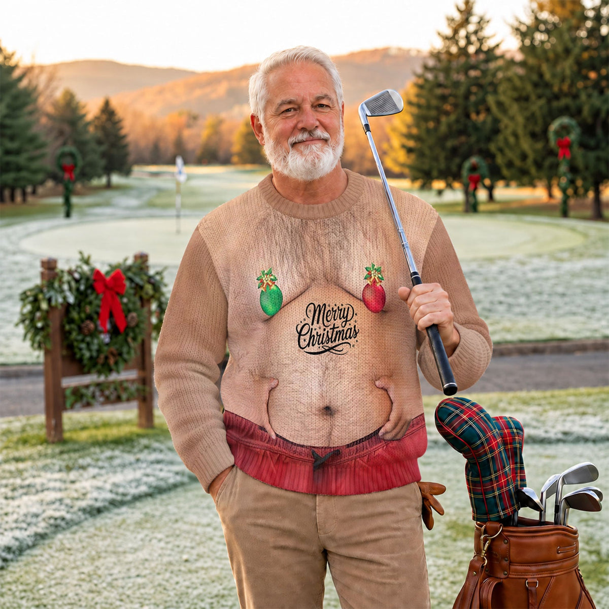 Funny Christmas Balls Belly Print Sweatshirt, Christmas Shirts For Men, Ugly Christmas Sweater