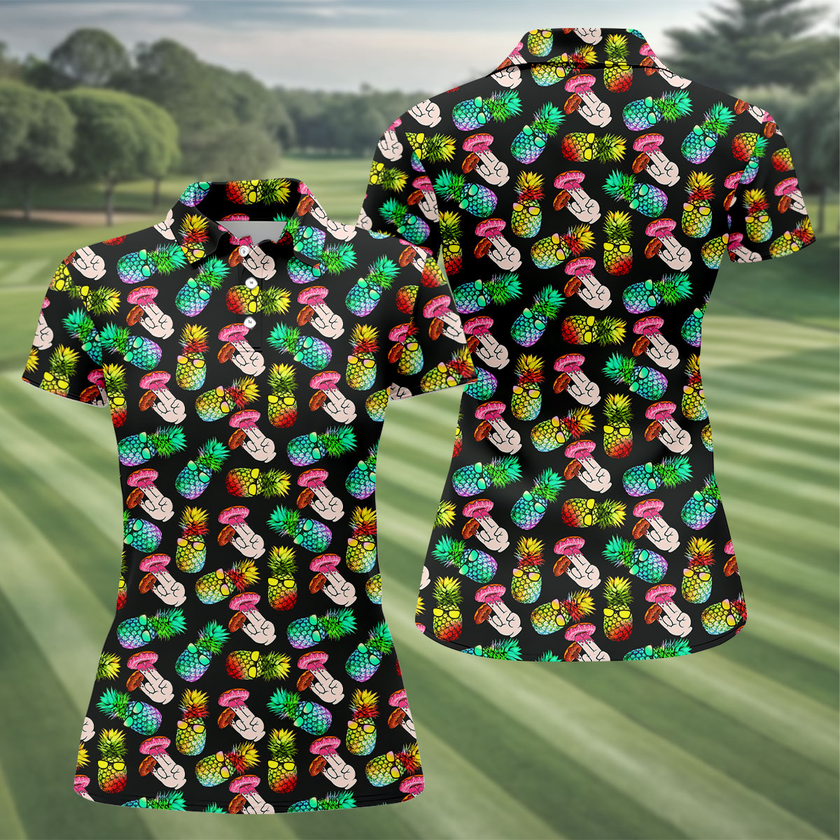 Pineapples Donut Finger Adult Humor Women Golf Shirts, Ladies Golf Shirt, Funny Golf Shirts