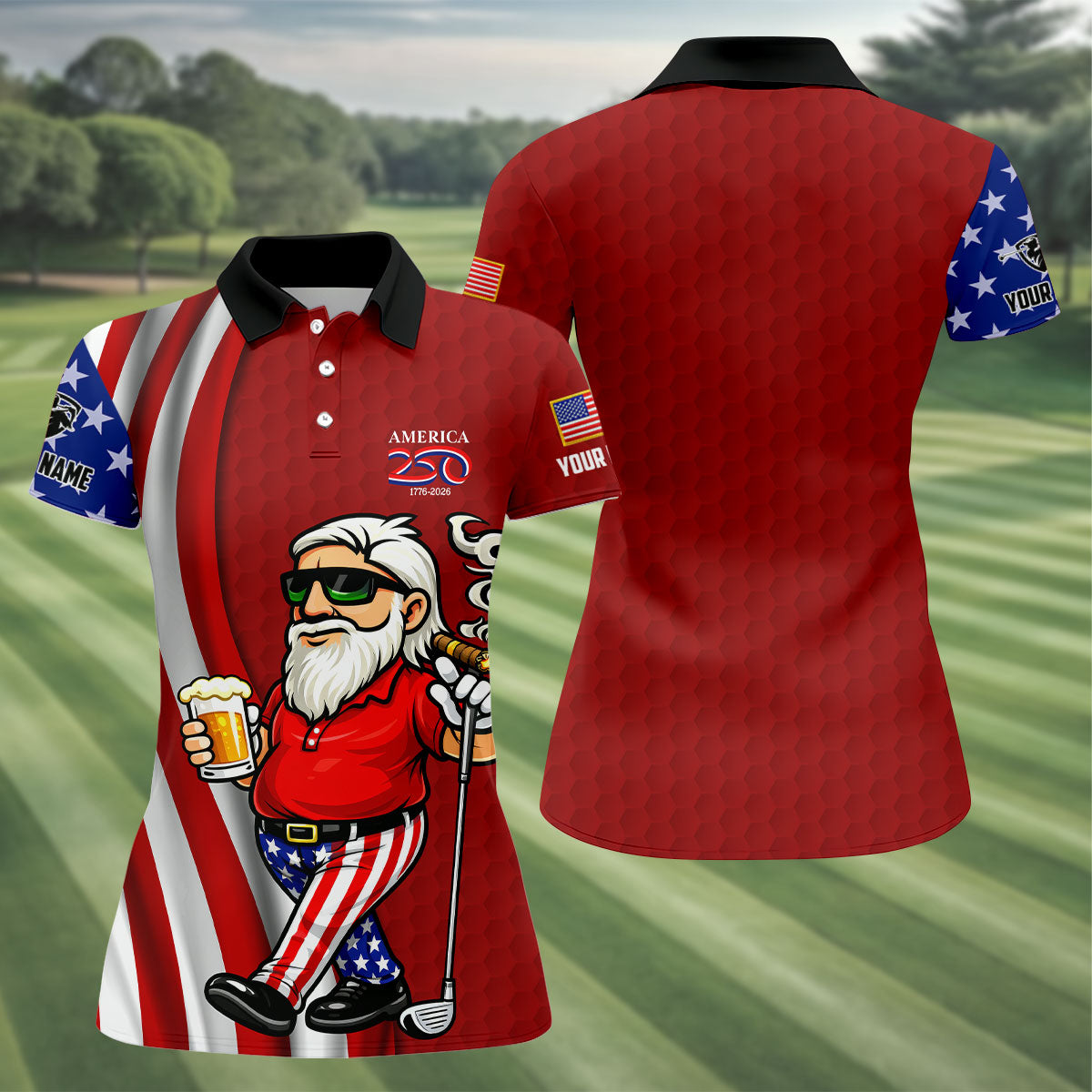 America 250 Patriotic Man 4th Of July Red Golf Shirt, Golf And Beer Women's Golf Tops
