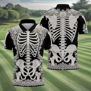 Floral Skeleton Halloween Golf Polo Shirt, Golf Shirts For Men, Mens Golf Apparel
