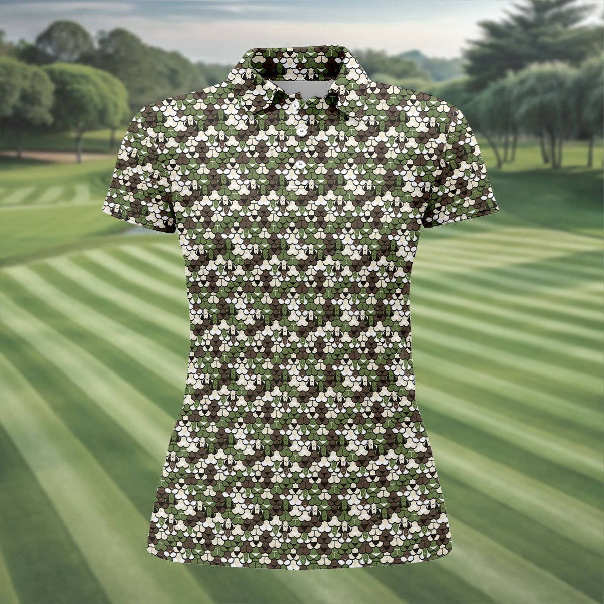 Adult Humor Mermaid Scale Golf Shirt, Woodland Scale Pattern Polo, Polo Shirts For Women