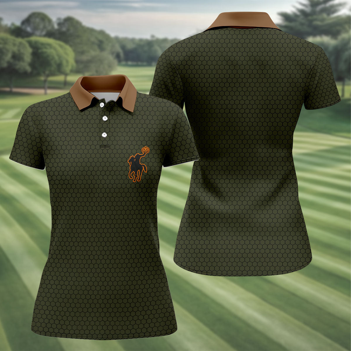 Pumpkin Rider Halloween Horror Character Polo Shirt, Womens Golf Tops, Womens Golf Apparel