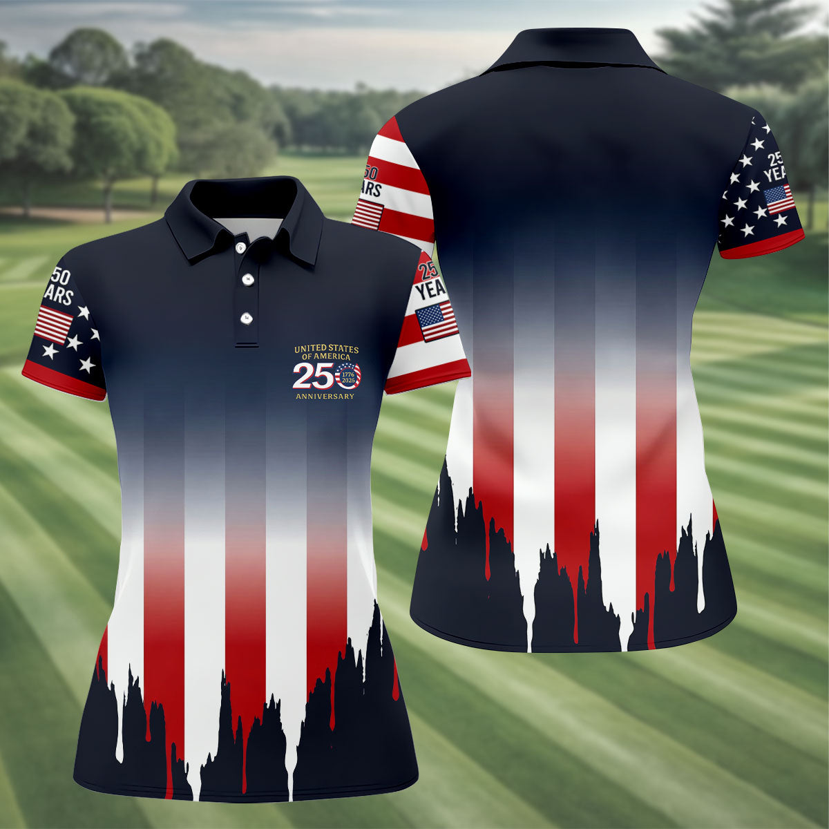 USA 250 Anniversary American Flag Golf Shirt, Patriotic 4th Of July Golf Shirt For Women