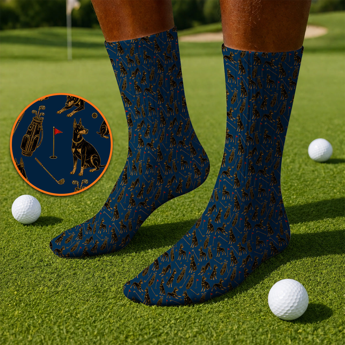 Crazy Doberman Golf Socks, Doberman Pattern Golf Sock, Golf Gift For Golfer