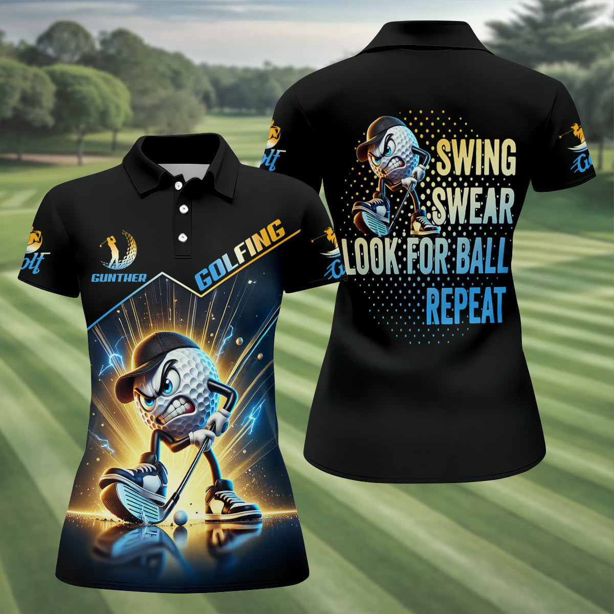 Swing Swear Look For Ball Repeat Fun Golf Shirt, Golf Shirt For Women, Ladies Golf Shirts