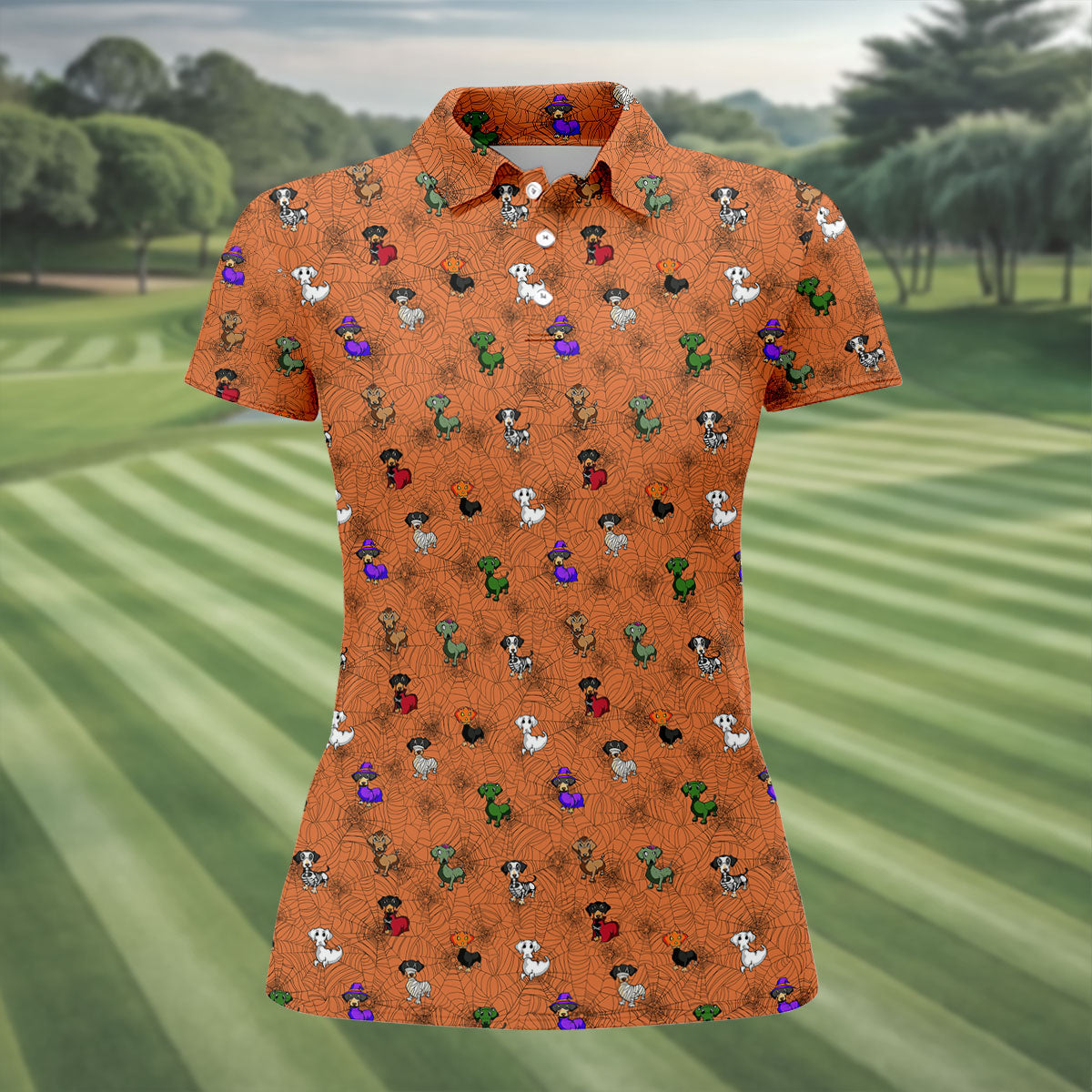 Costume Dogs Spider Web Halloween Golf Polo Shirt, Dog Lover Shirt, Golf Shirts For Women