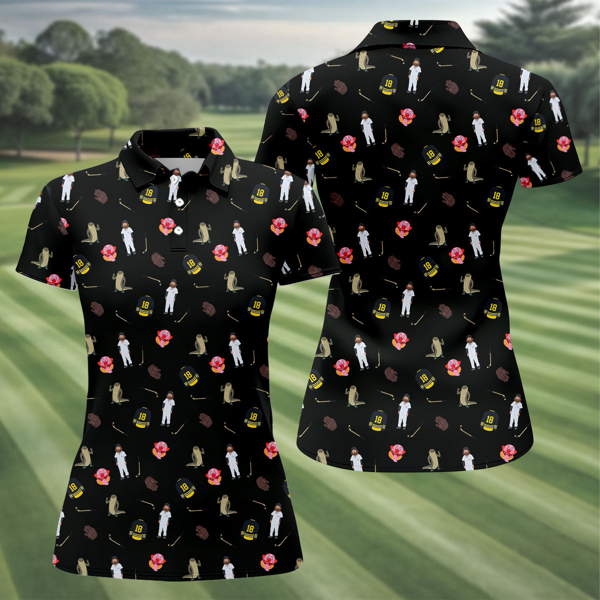 Sport Movie Character Funny Aligator Clown Head Black Golf Shirt, Fun Women's Golf Shirts, Ladies Golf Shirt