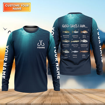 God Says I Am Fishing Bible Funny Fishing Shirt, Fishing UPF Shirts, Christian Fishing Shirts For Men