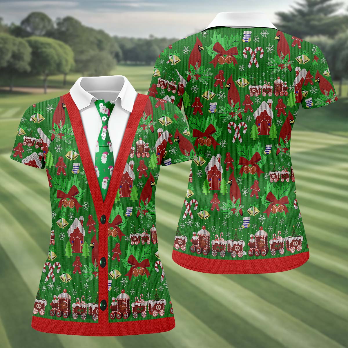 Christmas Pattern Fun Women's Golf Shirts, Christmas Golf Shirt, Unique Gift For Golfer, Ladies Golf Polos