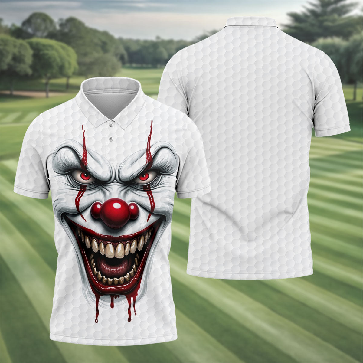 Clown Horror Character Golf Ball Halloween Polo Shirt, Men's Golf Shirt, Mens Golf Polo