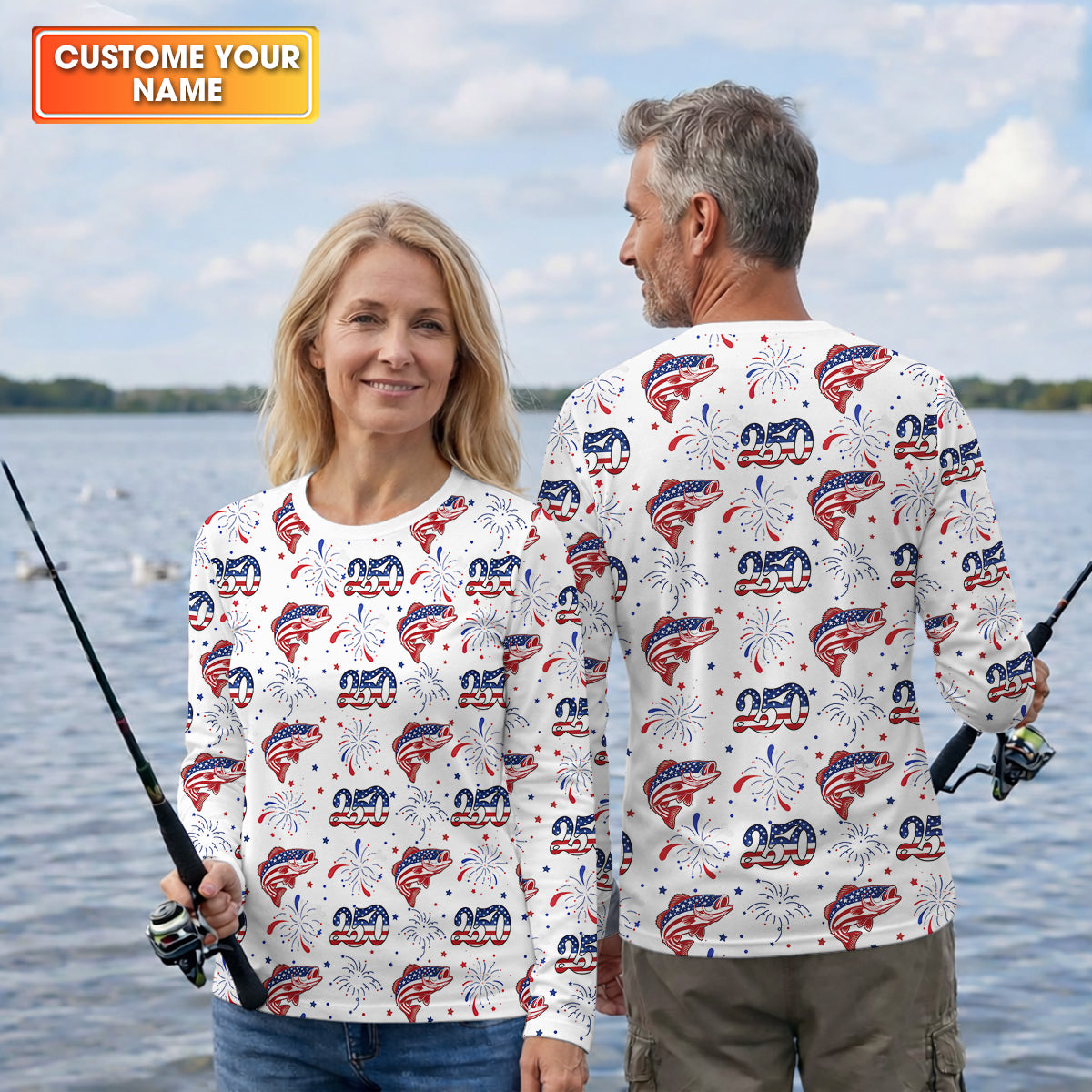 Largemouth Bass Fishing Patriotic Fishing Shirt, Fishing UPF Shirts, 250th Anniversary Fishing Shirt For Women