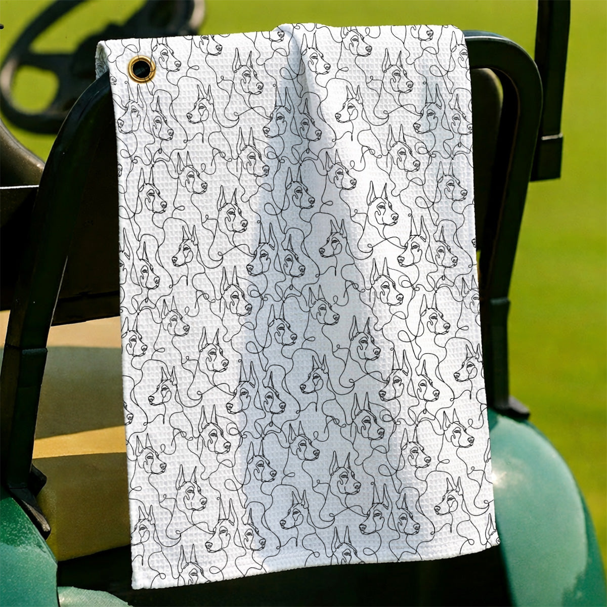 Doberman Line Art Golf Towel, Minimalist Doberman Pattern Golf Towles, Dog Lover Golf Gift