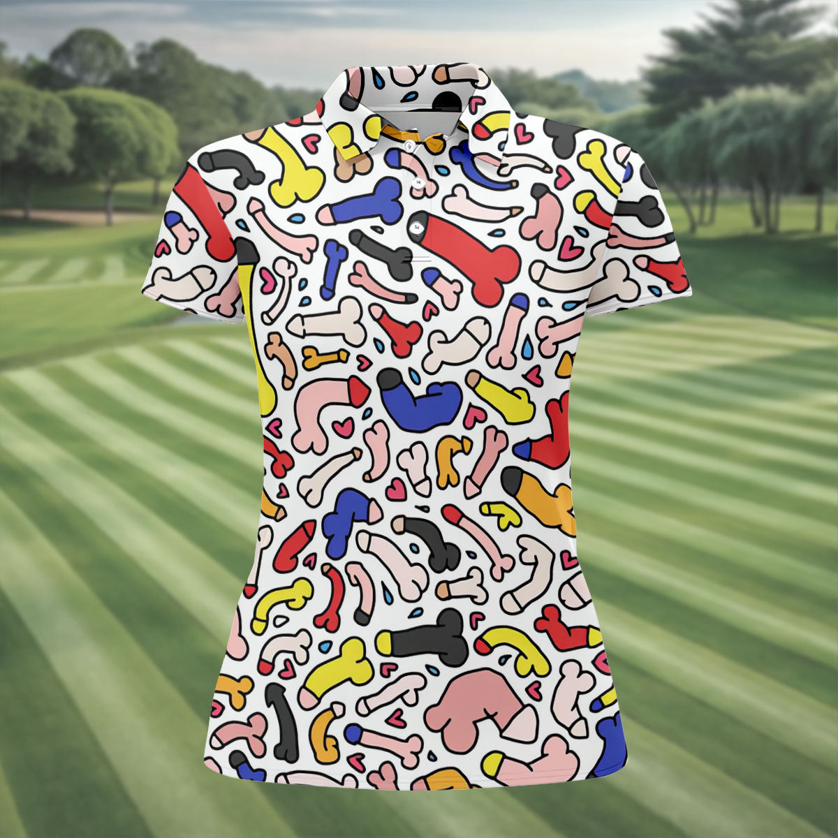 Funny Colorful Adult Doodle Pattern Polo Shirt, Womens Golf Polo, Golf Shirts For Women