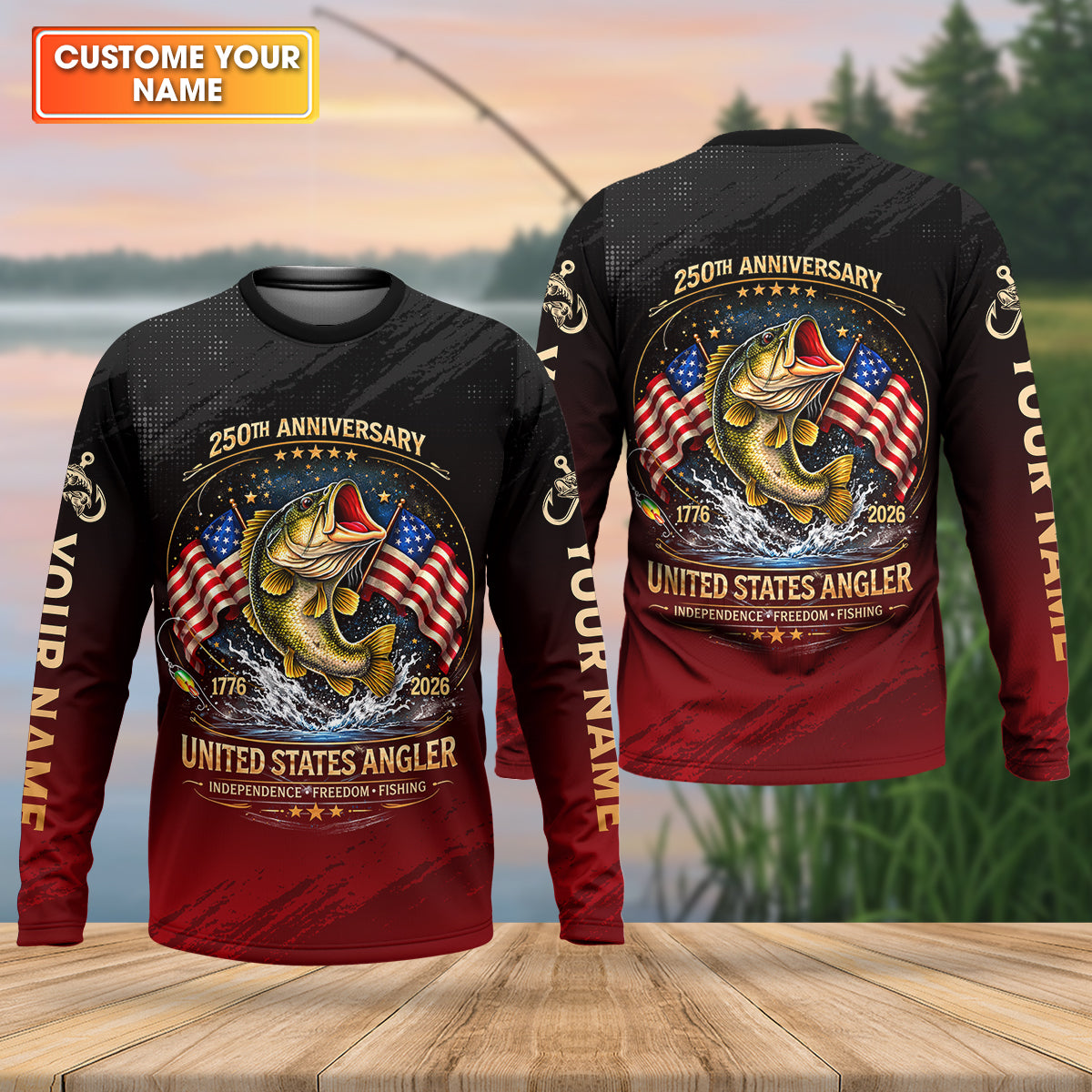 250th Anniversary Independence Freedom Fishing Patriotic Fishing Shirt, Fishing UPF Shirts, Fishing Shirts For Men
