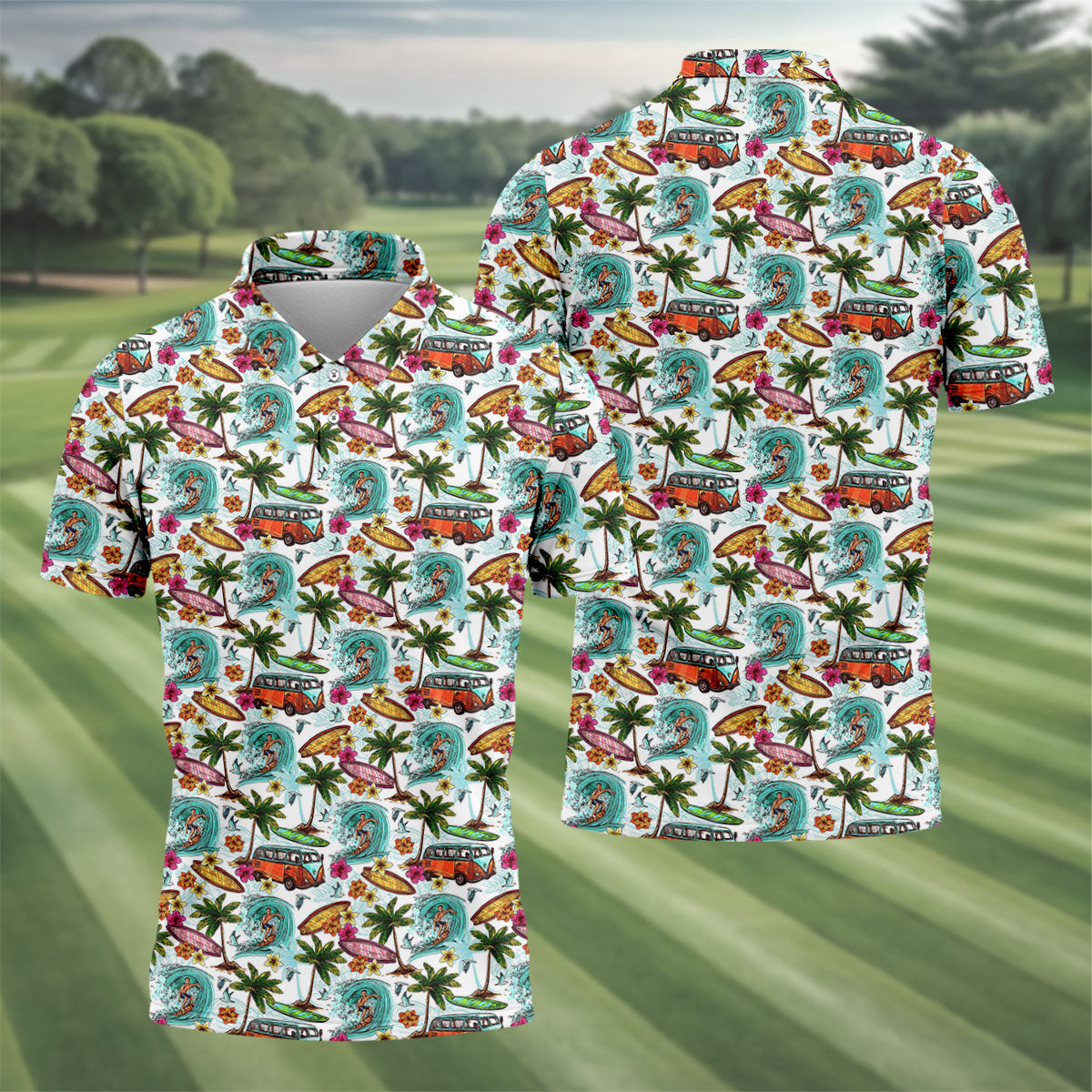 Tropical Trip Big Wave Riders Hawaiian Golf Shirt, Polo Shirts For Men, Golfing Apparel