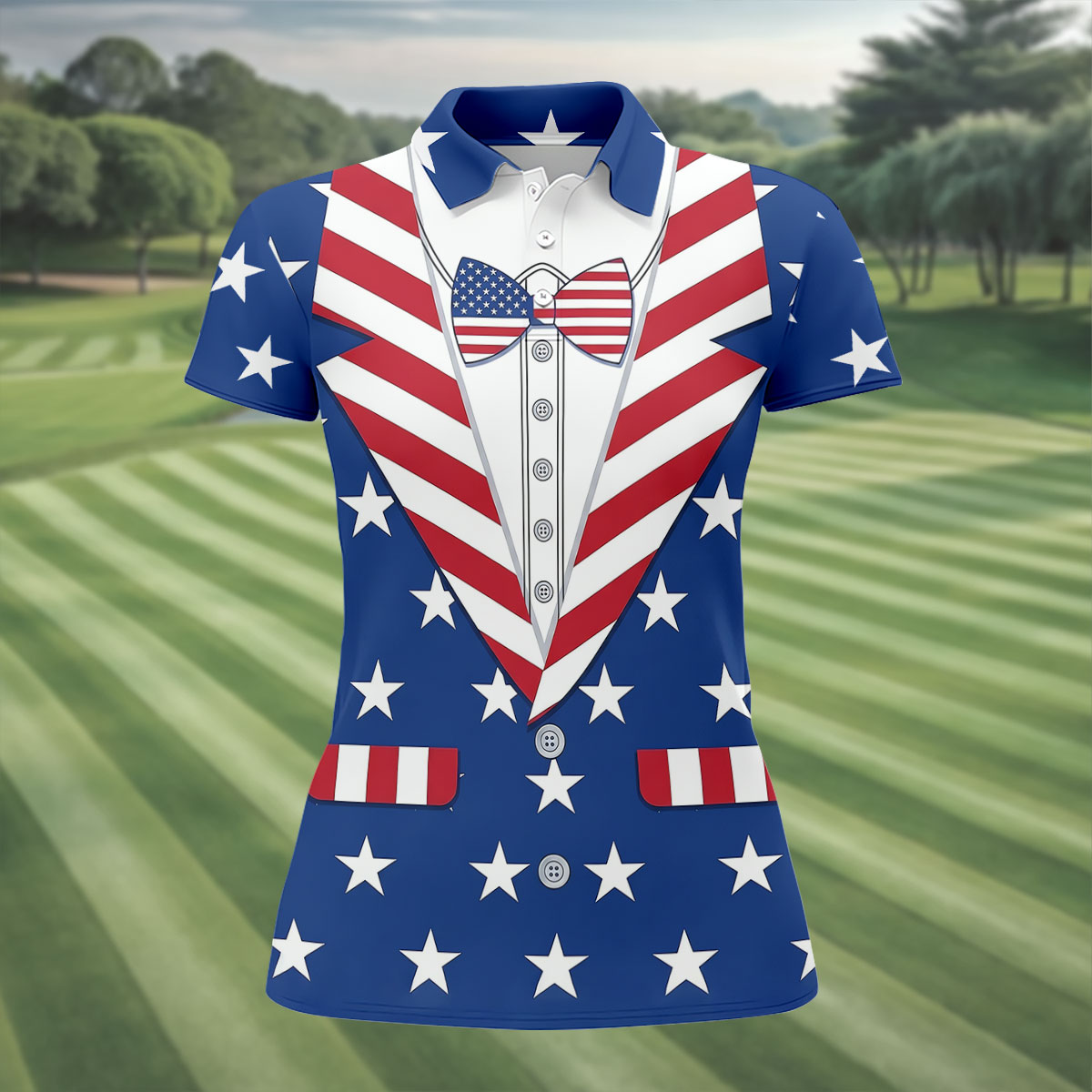 US Flag Costume Patriotic 4th Of July Golf Shirt, 250th Anniversary Golf Shirt For Women