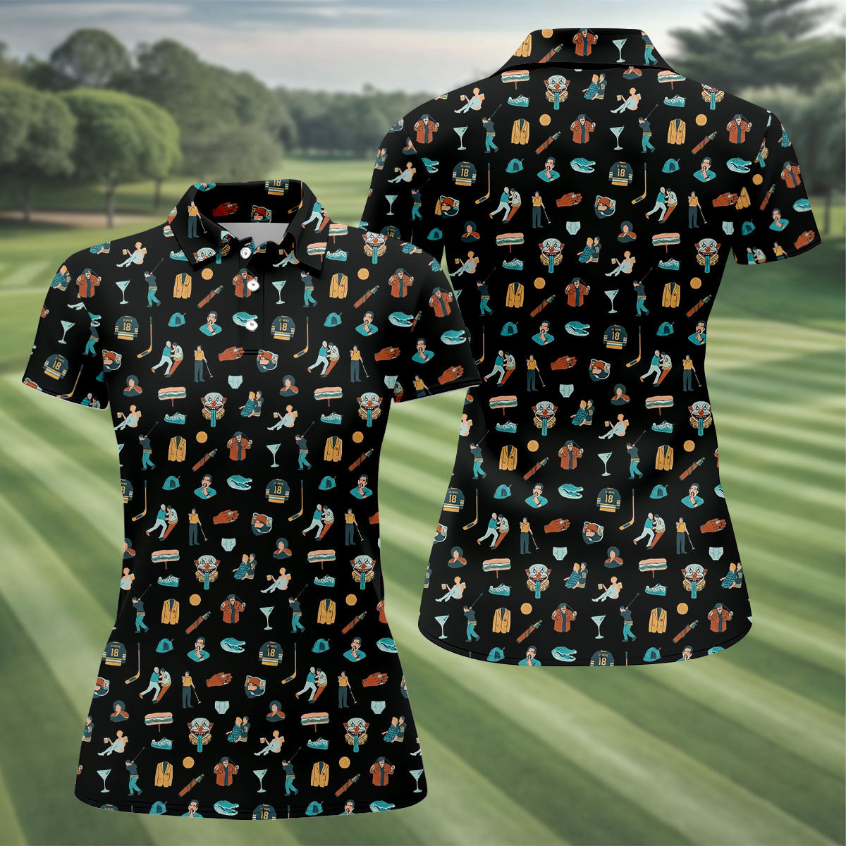 30th Anniversary Sport Movie Character Black Golf Shirt, Fun Women's Golf Shirts, Ladies Golf Shirt