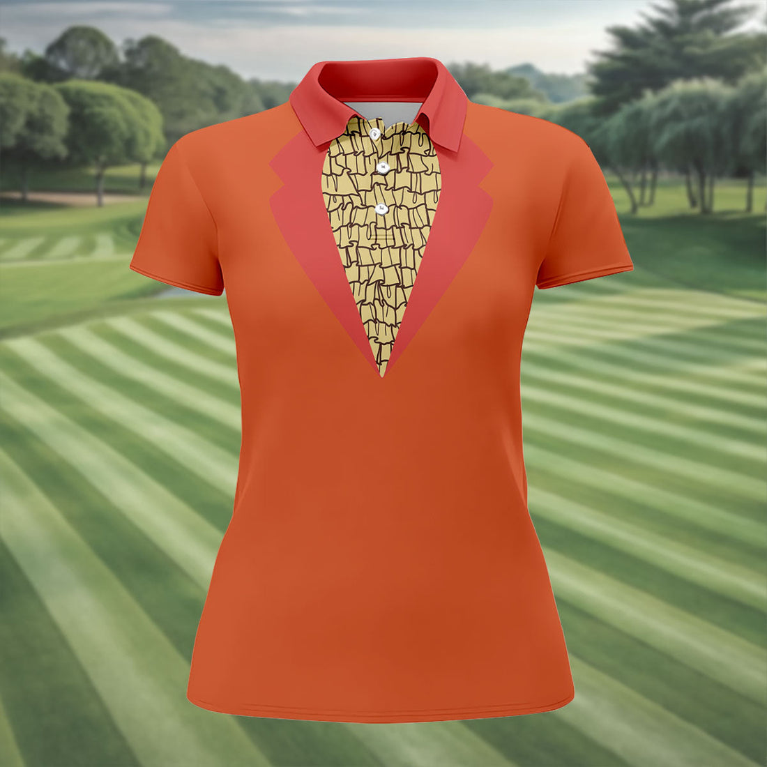 Orange Tuxedo Fun Women's Golf Shirts, Retro Golf Shirt, Ladies Golf Tops