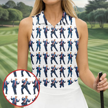 Christmas Trump Dancing Golf Tops For Women, Christmas Golf Polos Shirt, Women Golf Apparel