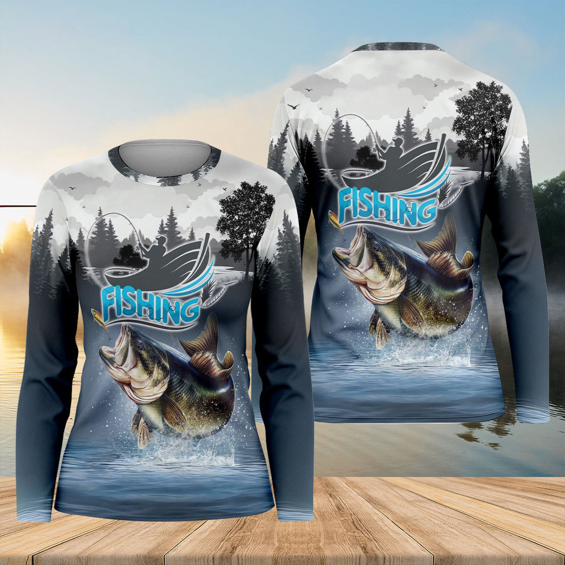 Bass Fisherman Silhouette Fishing UPF Shirts, Largemouth Bass Fishing Shirt For Women