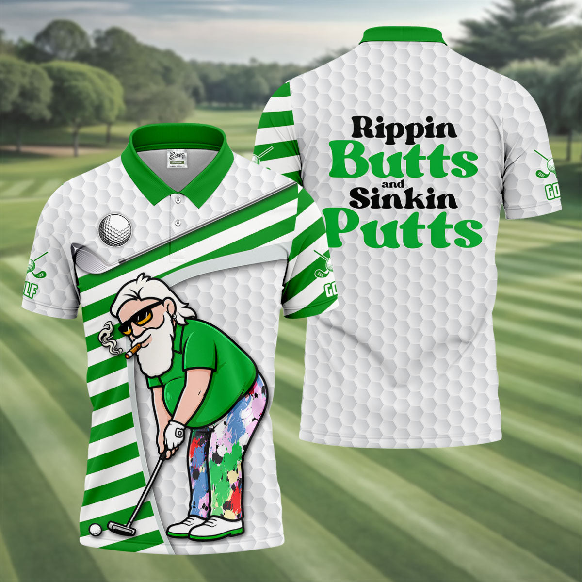 Funny Rippin Butts And Sinkin Putts Polo Shirt, Mens Golf Shirts, Golf Shirts For Men