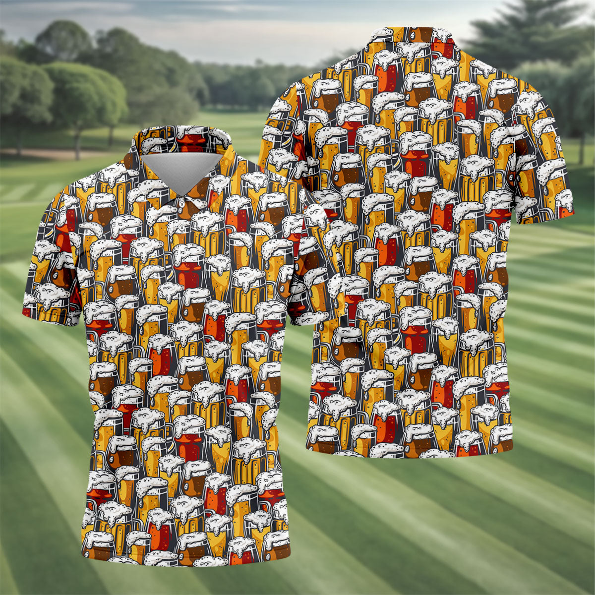 Oktoberfest Beer Glass Pattern Polo Shirt, Mens Golf Polo, Golf Polo Shirts For Men