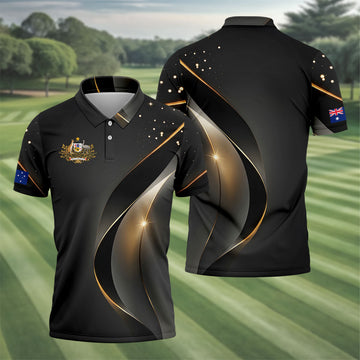 Australian Coat Of Arms Black And Gold Gradient Golf Tops For Men, Polo Shirts For Men