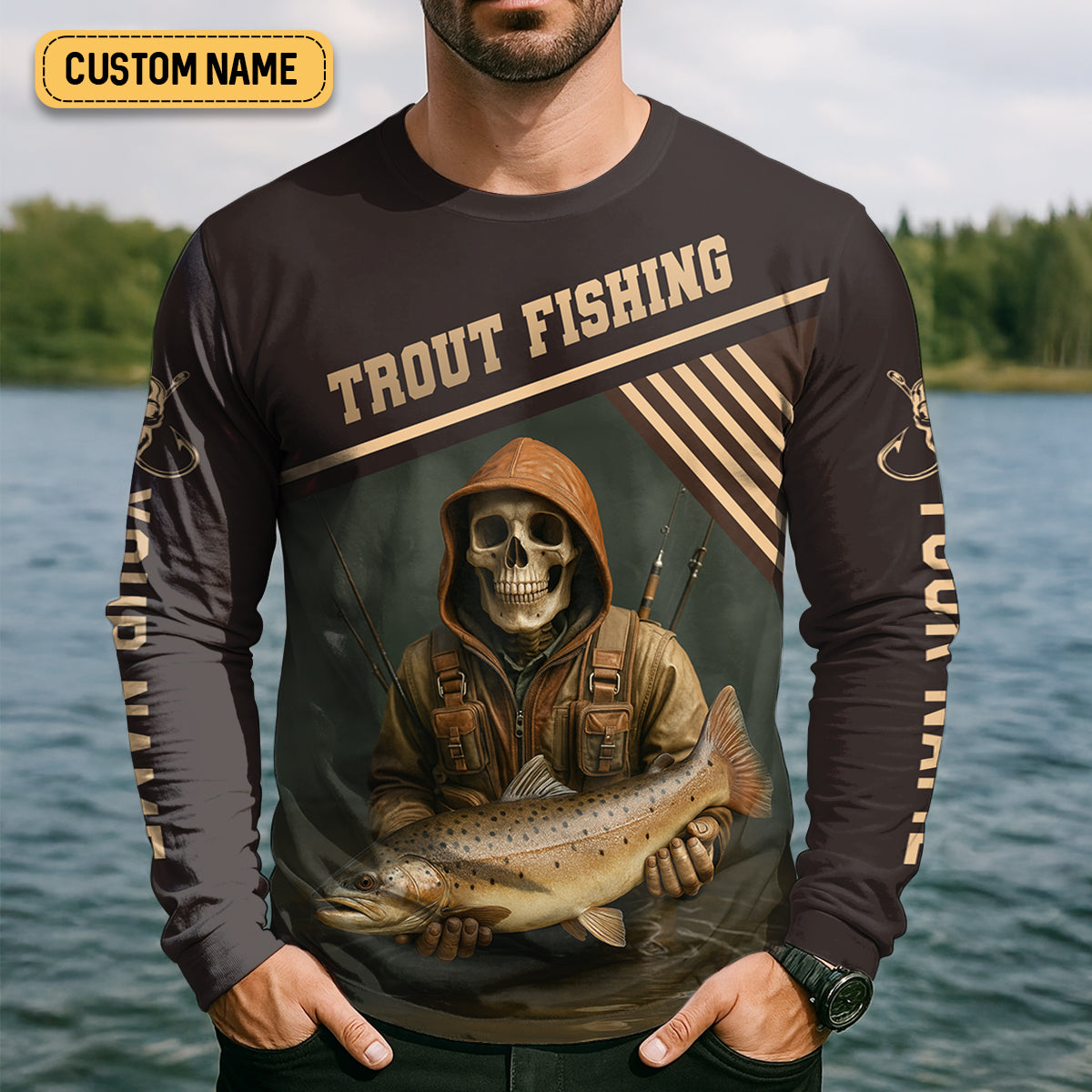 Mine's So Big I Have To Use Two Hands SPF Shirts, Trout Fishing Shirts, Fishing Shirts For Men, Funny Fisherman Gift