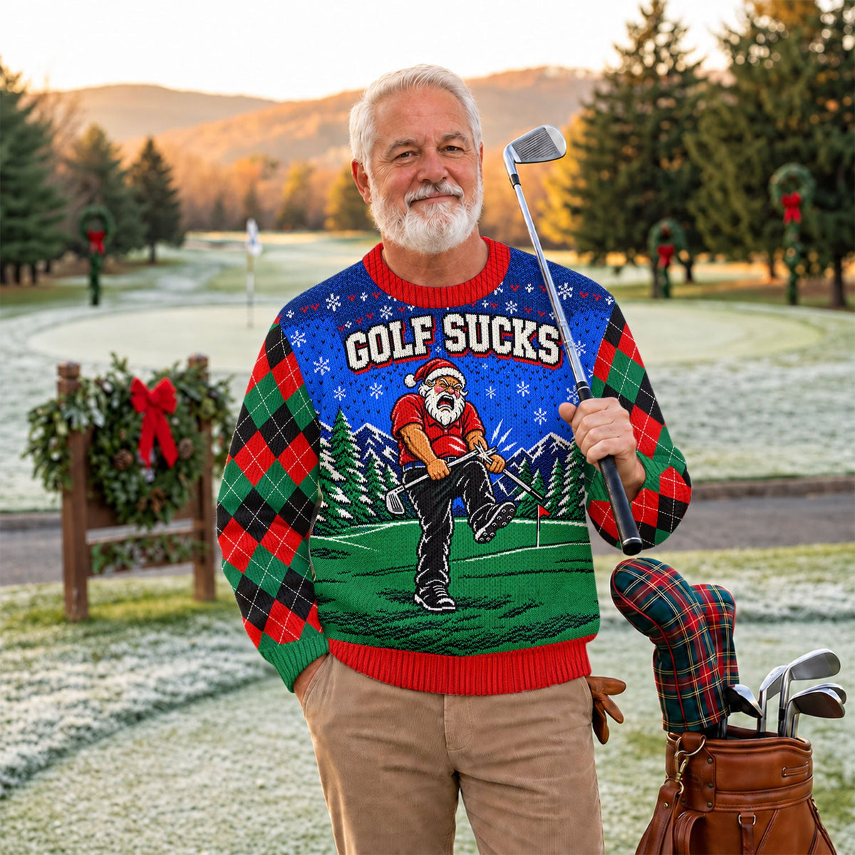 Golf Sucks Angry Santa Ugly Christmas Sweater, Funny Christmas Gifts, Golf Apparel