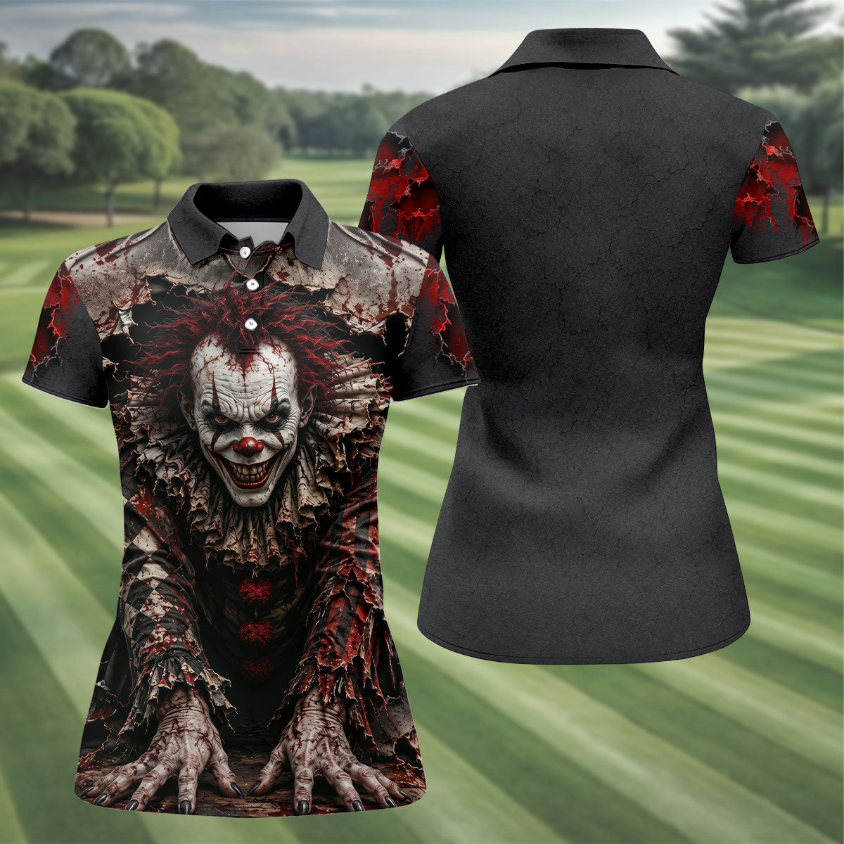 Torn Wall Horror Character Halloween Golf Shirt, Ladies Golf Tops, Women's Golf Polo