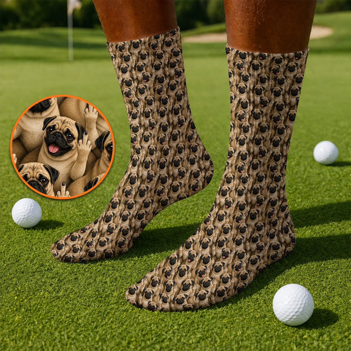 Crazy Pug Golf Socks, Pug Pattern Golf Sock, Dog Lover Golf Gift