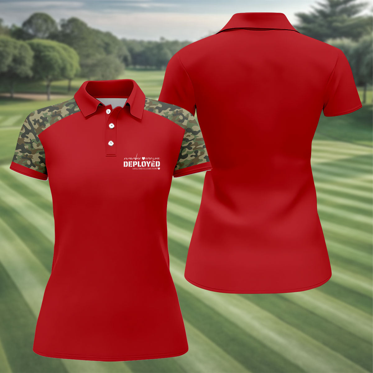 Remember Everyone Deployed Camo Red Patriotic 4th Of July Golf Shirt, 250th Anniversary Golf Shirt For Women