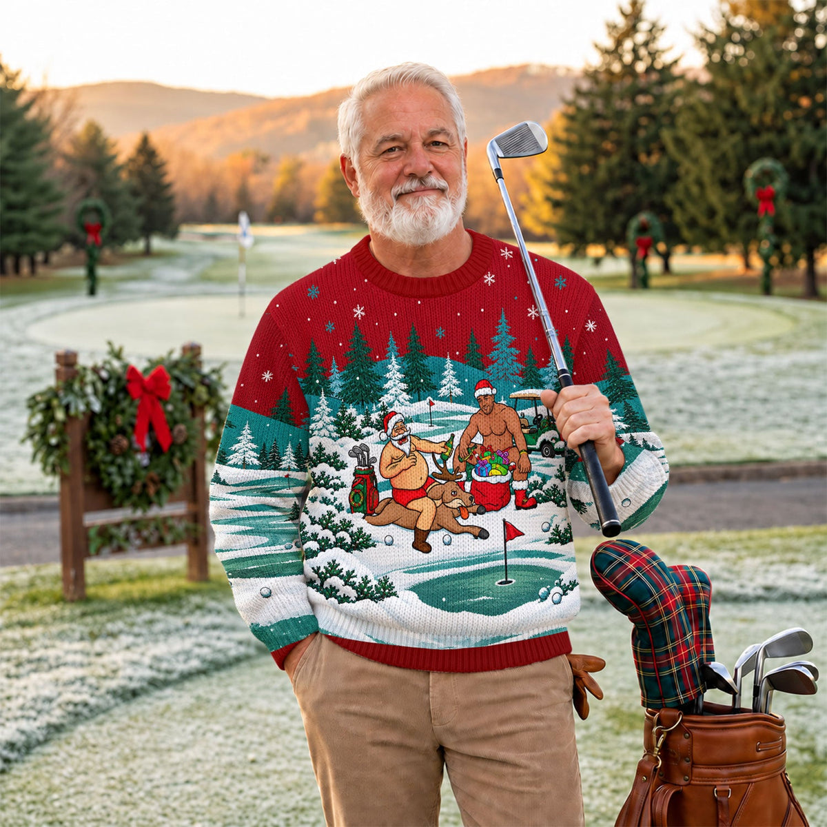 Santa Reindeer Golf Ugly Christmas Sweater, Funny Christmas Sweaters, Golf Lover Gifts