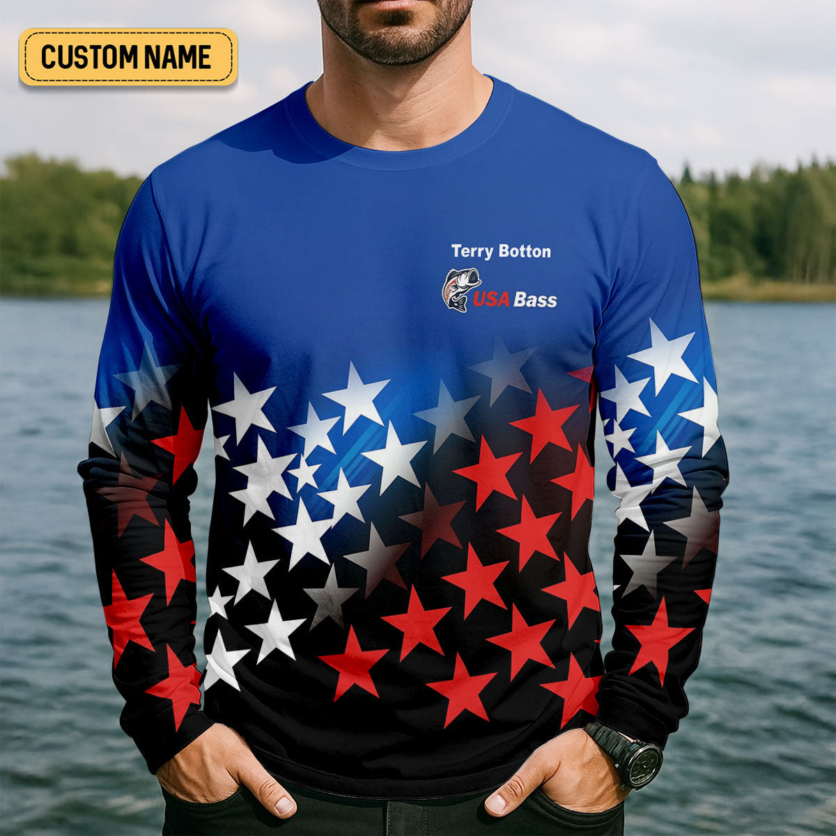 USA Bass Fishing American Flag Fishing Shirt, 250 Years 4th Of July Fishing UPF Shirts, Men's Fishing Shirt