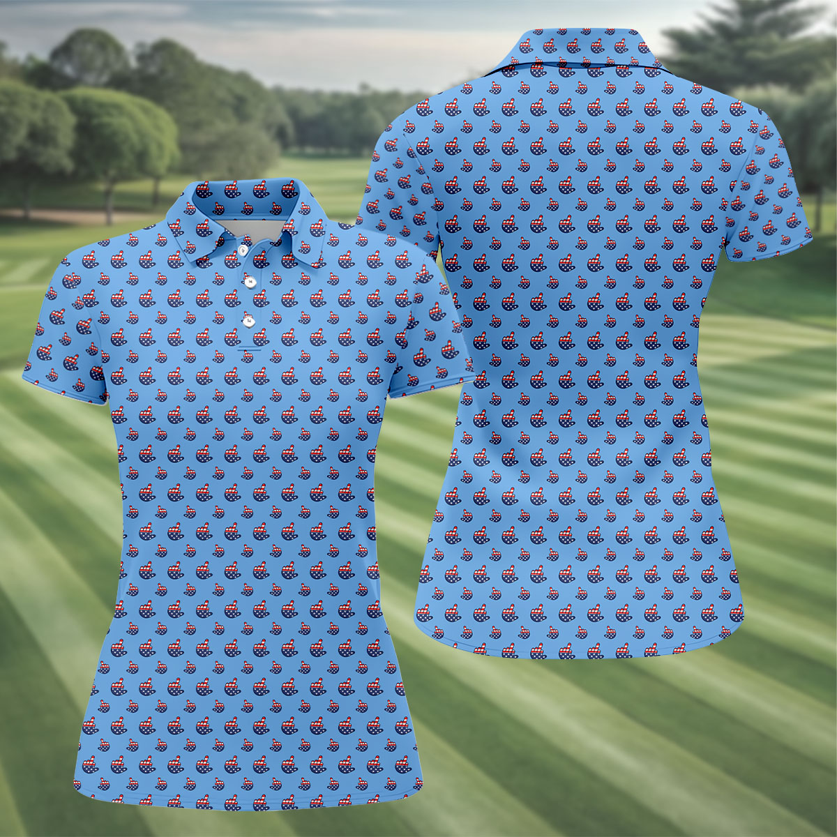 Funny Middle finger US Flag Pattern 250th Anniversary Blue Golf Shirt, 4th Of July Women Golf Top