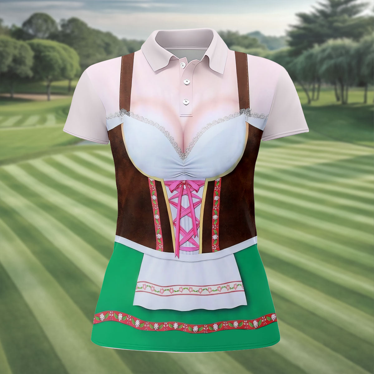 Funny Oktoberfest Dirndl Costume Polo Shirt, Womens Golf Polo, Golf Shirts For Women