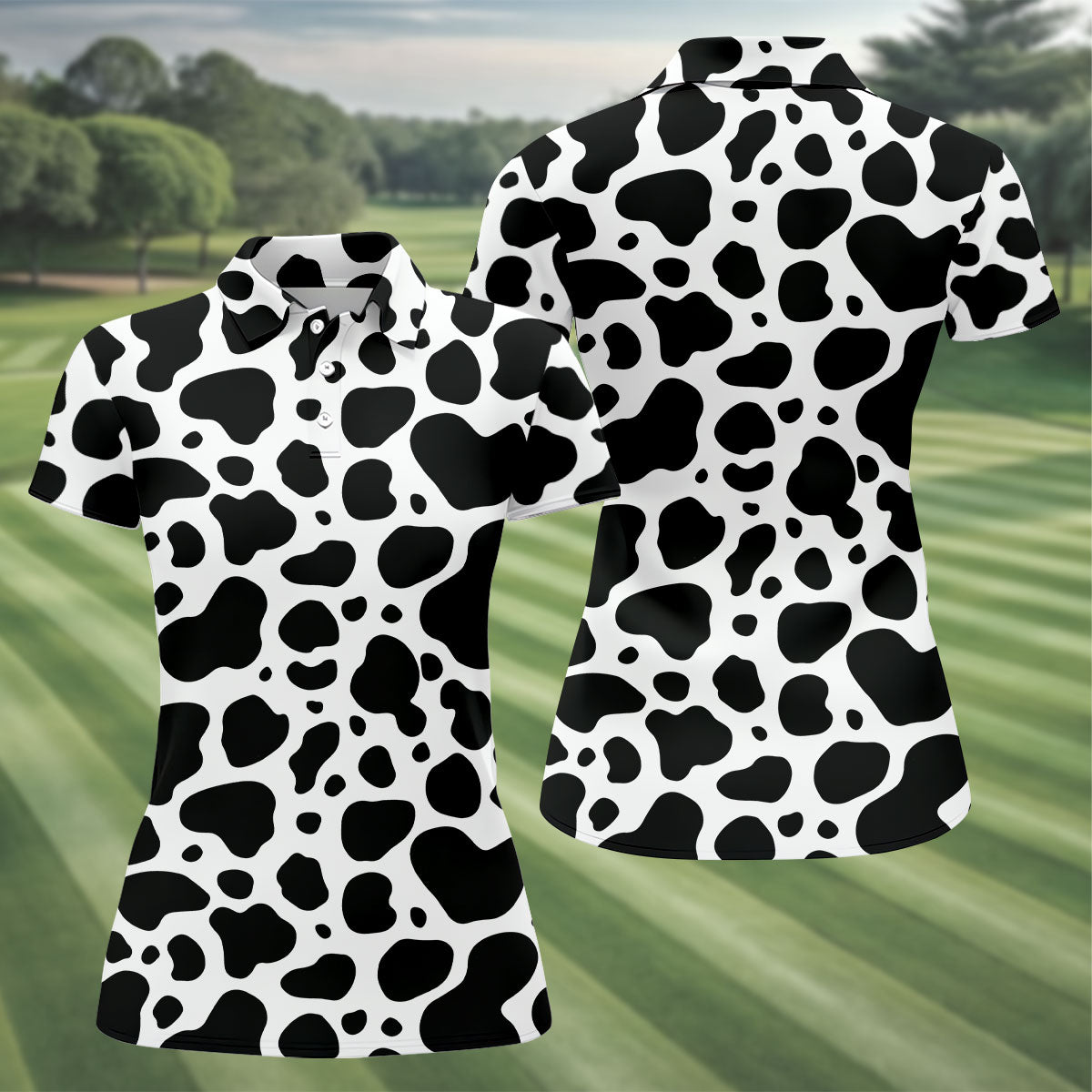 Cowhide Pattern Golf Shirt, Western Ranch Inspired Design, Golf Shirt For Women