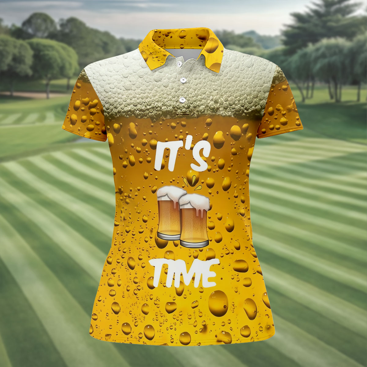 It's Time Golf And Beer Women's Golf Tops, Hawaiian Golf Shirt, Ladies Golf Polos