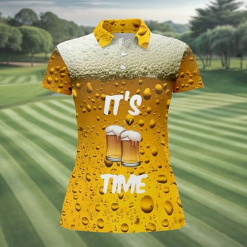 It's Time Golf And Beer Women's Golf Tops, Hawaiian Golf Shirt, Ladies Golf Polos