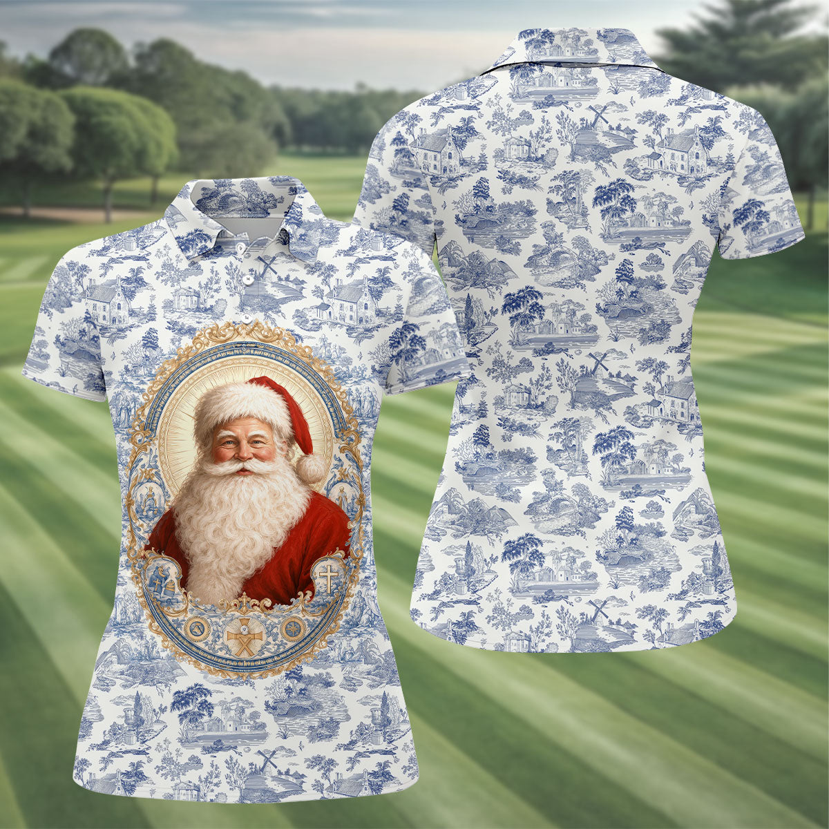 Xmas In July Santa Portrait Christmas Polo Shirt, Women’s Golf Polo, Golf Tops For Women
