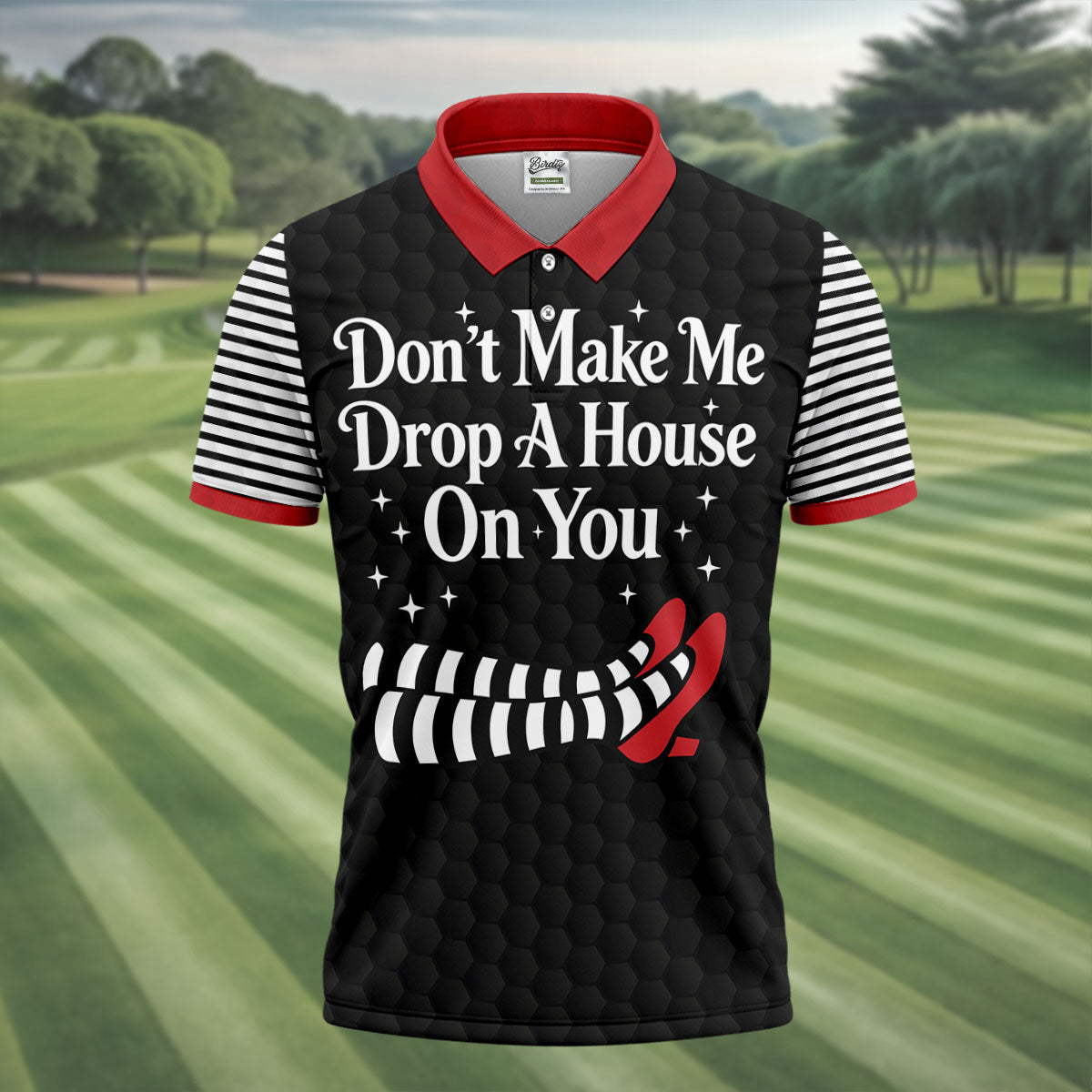 Don't Make Me Drop A House On You Polo Shirt, Halloween Golf Shirt, Mens Golf Apparel