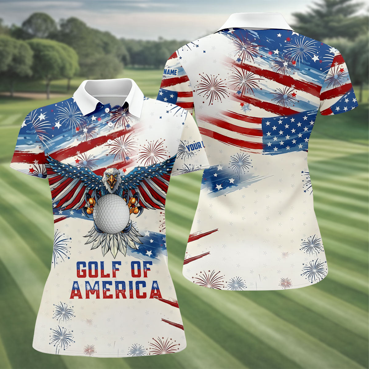 Golf Of America 250th Anniversary Red White Blue Brush Stripes Patriotic 4th Of July Golf Shirt For Women