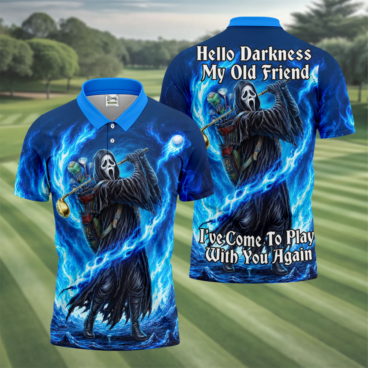 Hello Darkness Flame Horror Character Polo Shirt, Mens Polo Shirts, Men's Golf Shirt