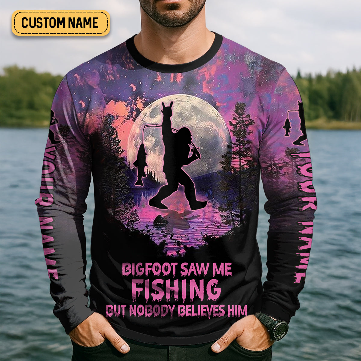 Bigfoot Saw Me Fishing But Nobody Believes Him Funny Fishing Shirt, SPF Shirt For Men