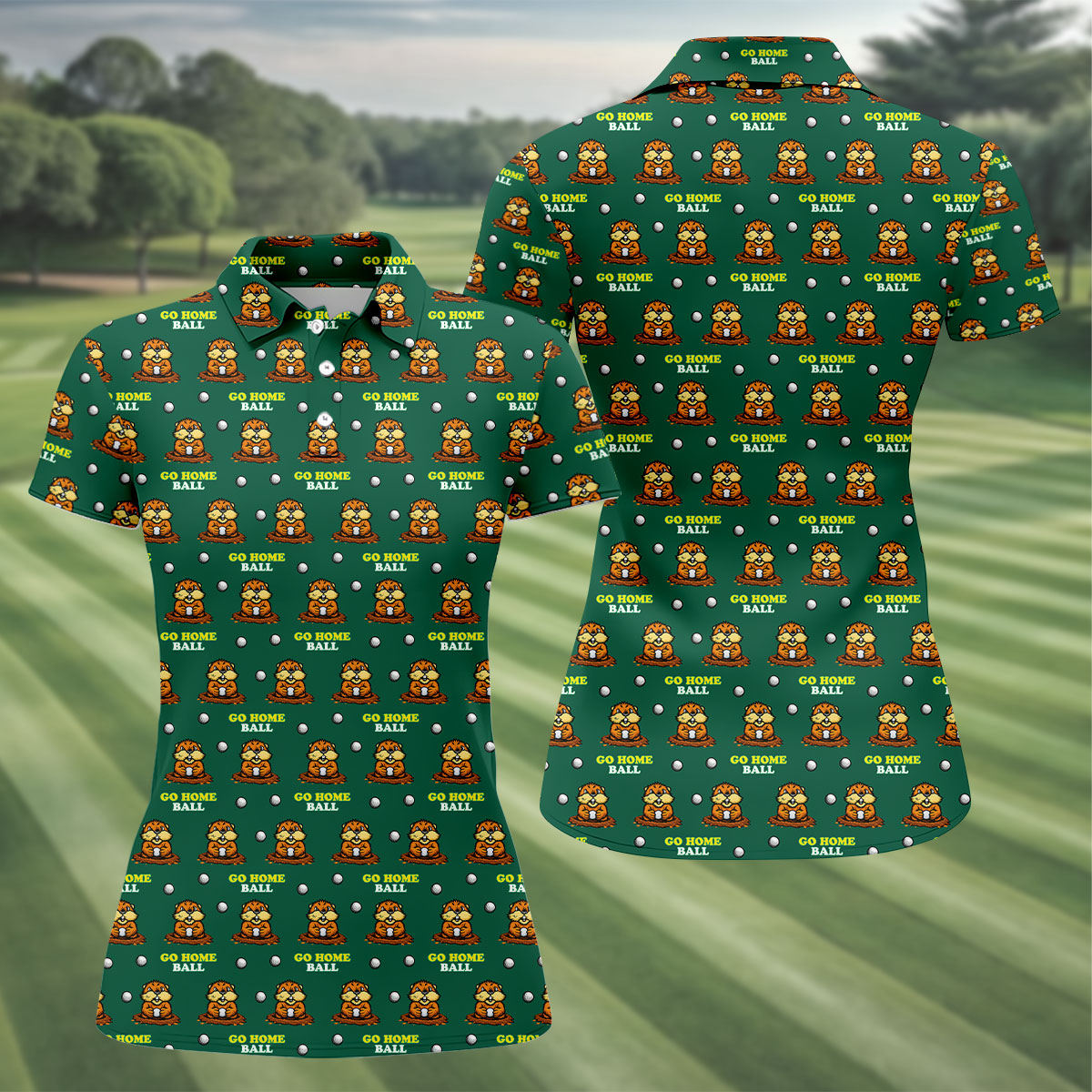 Go Home Ball Funny Groundhog Women's Golf Tops, Ladies Golf Shirts, Golf Shirt For Women