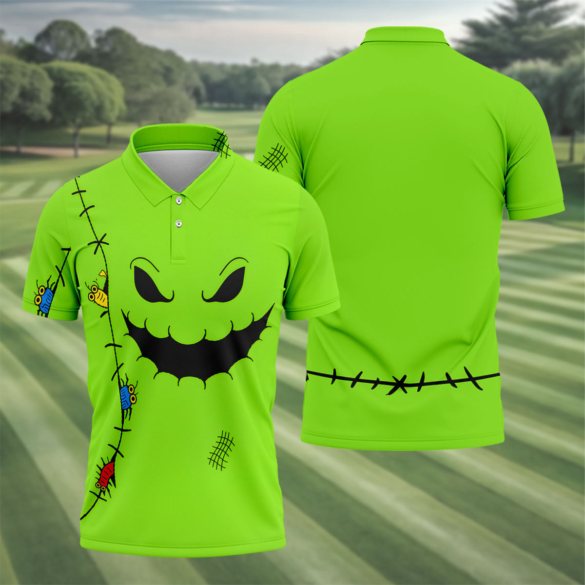 Halloween Monster Face Sleeveless Golf Polo Shirt, Mens Golf Polo, Golf Shirts For Men