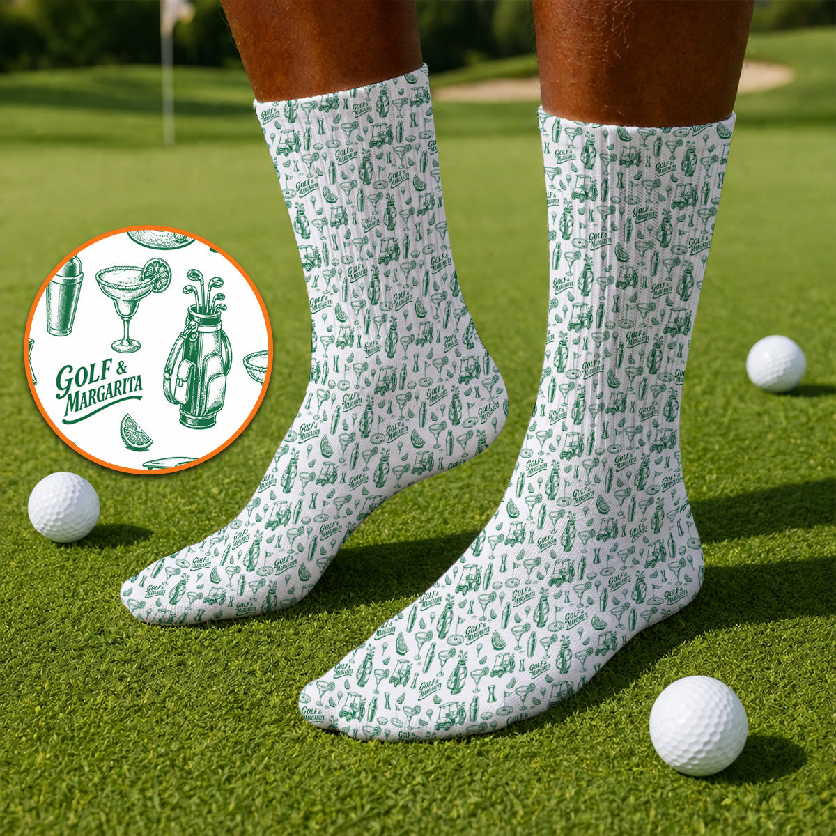 Golf & Margarita Pattern Golf Sock, Margarita Lover Golf Socks, Funny Golf Gift For Golfer