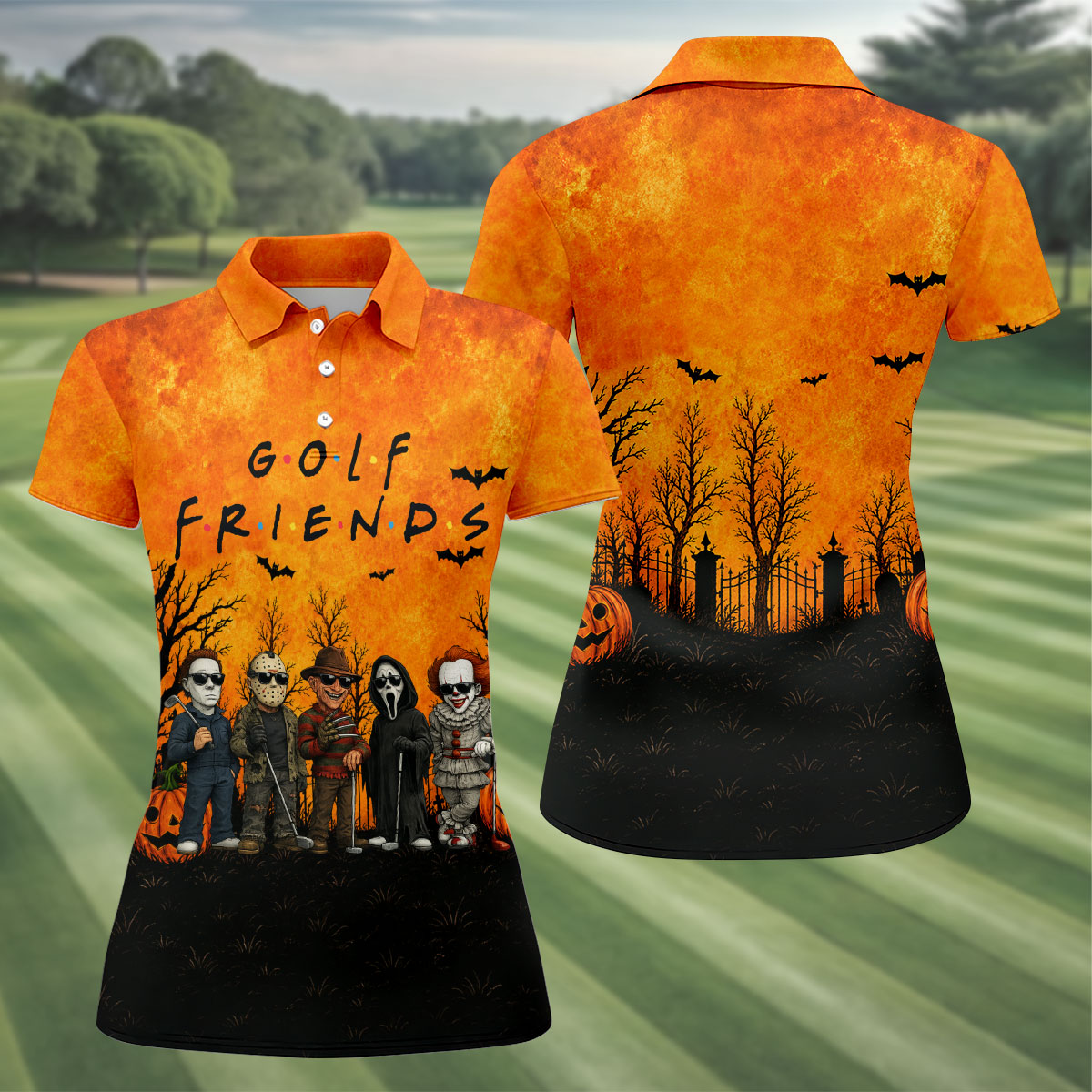 Halloween Golf Friends Hawaiian Golf Shirt, Women’s Golf Polo, Golf Shirts For Women