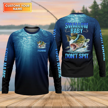 Swallow Baby, Don't Spit, Personalized Fishing Shirt, Funny Bass, Fishing UPF Shirts, Funny Fisherman Gift